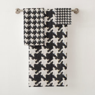 Houndstooth Black White Pattern Bath Towel Set