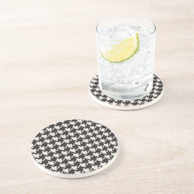 Houndstooth Black White Pattern Coaster (Side)