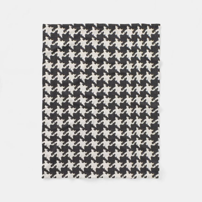 Houndstooth Black White Pattern Fleece Blanket (Front)