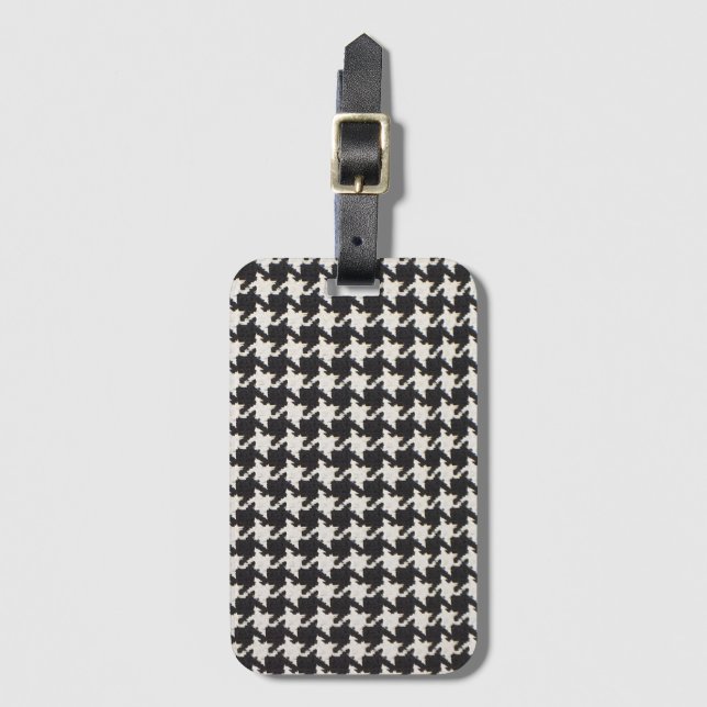 Houndstooth Black White Pattern Luggage Tag (Front Vertical)