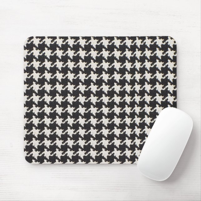 Houndstooth Black & White Pattern Mouse Mat (With Mouse)