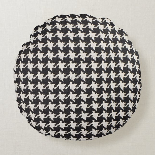 Houndstooth Black White Pattern Round Cushion (Front)