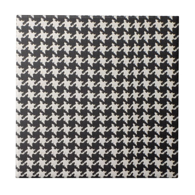 Houndstooth Black White Pattern Tile (Front)