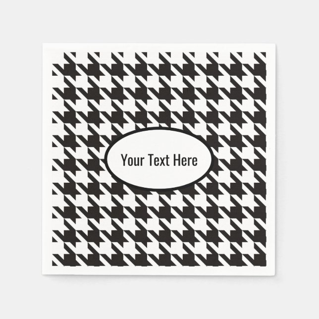 Houndstooth Black White Wedding Personalised Napkin (Front)