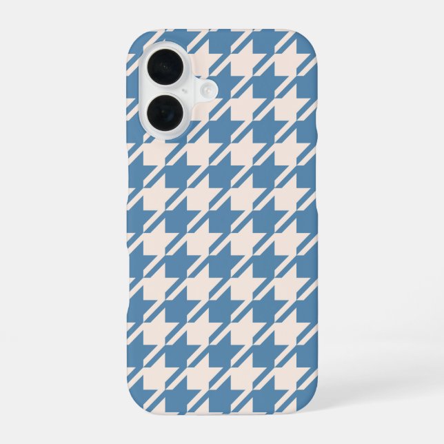 Houndstooth Blue+Cream Big Pattern iPhone 16 Case (Back)