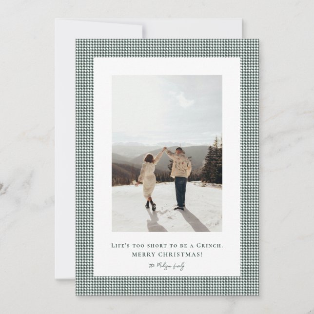 Houndstooth Brunswick Green frame photo  Holiday Card (Front)