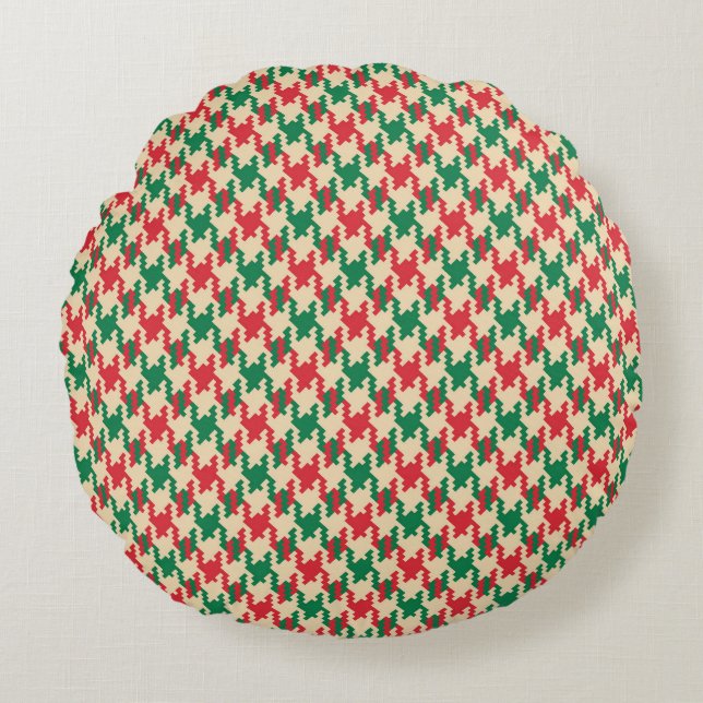 Houndstooth check pattern, dog tooth design. round cushion (Front)