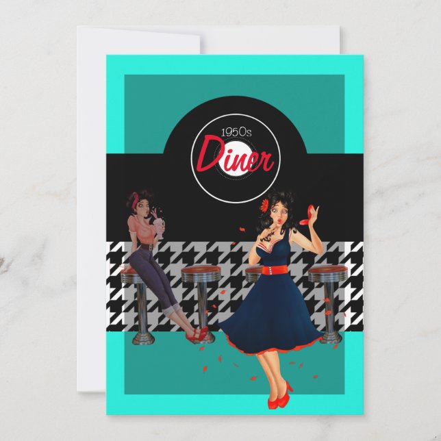 Houndstooth chequered 1950s vintage  invitation (Front)