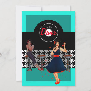 Houndstooth chequered 1950s vintage  invitation