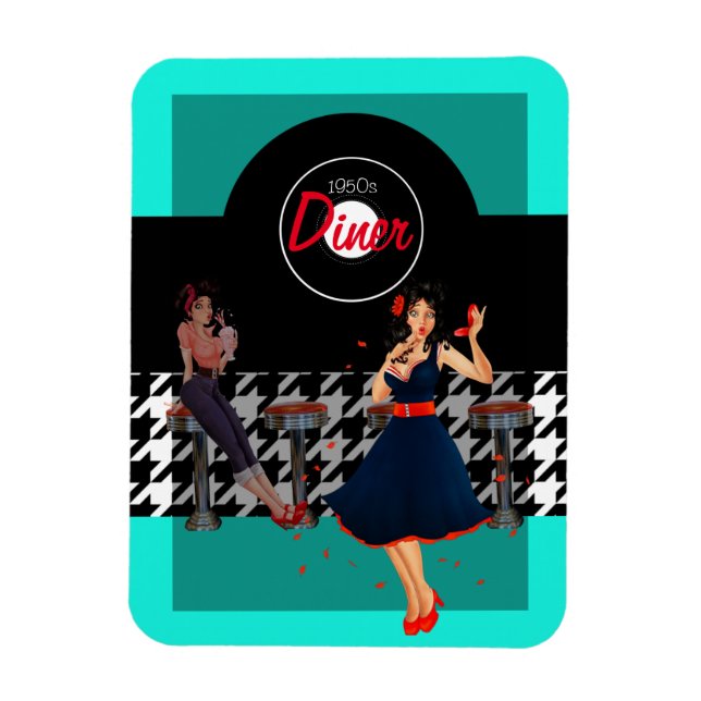 Houndstooth chequered 1950s vintage magnet (Vertical)