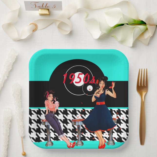 Houndstooth chequered 1950s vintage  paper plates (Wedding)