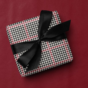 Houndstooth classic holiday black red stylish wrapping paper