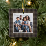 Houndstooth classic neutral one photo Christmas Ceramic Ornament<br><div class="desc">A classic rustic brown houndstooth pattern frames a single square photo in this simple personalised Christmas ornament design. A great way to commemorate a favourite family photo or event for the year, this ornament makes a perfect gift for parents, grandparents and more. The back features a matching houndstooth pattern with...</div>