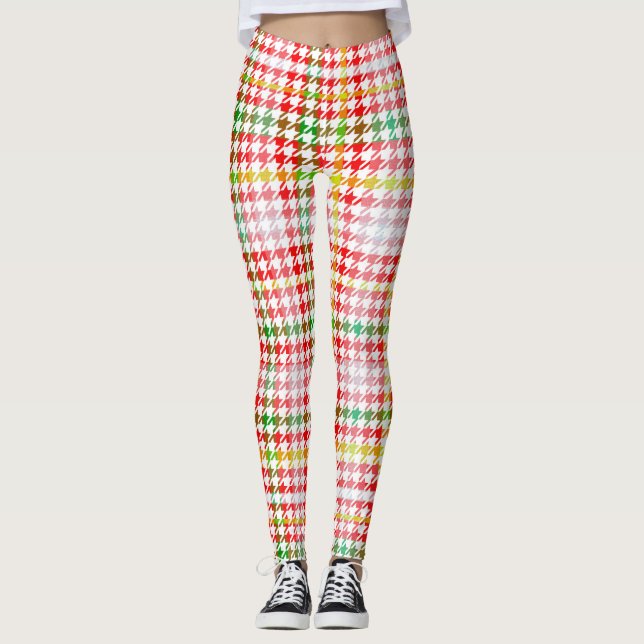 Houndstooth Classic Red Green Yellow Plaid Leggings (Front)