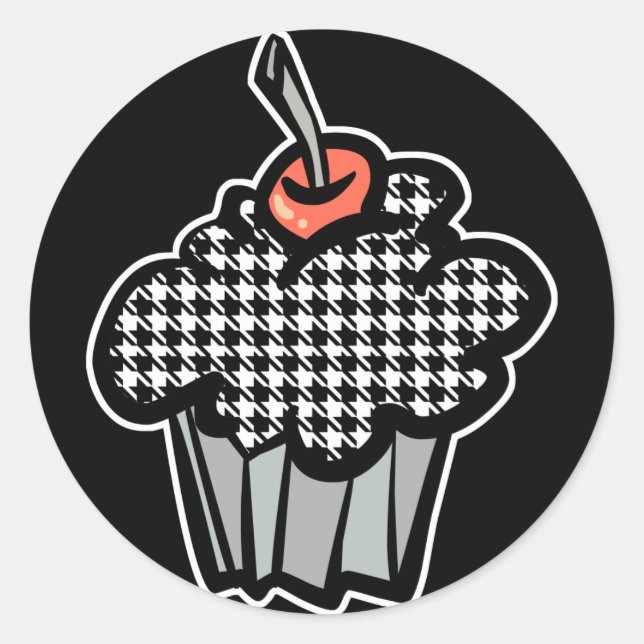 houndstooth cupcake classic round sticker (Front)