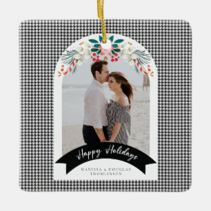 Houndstooth Dome Christmas Holiday Photo Card Ceramic Ornament