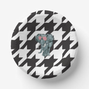 Houndstooth Elephant Wearing Aviators Party Plates
