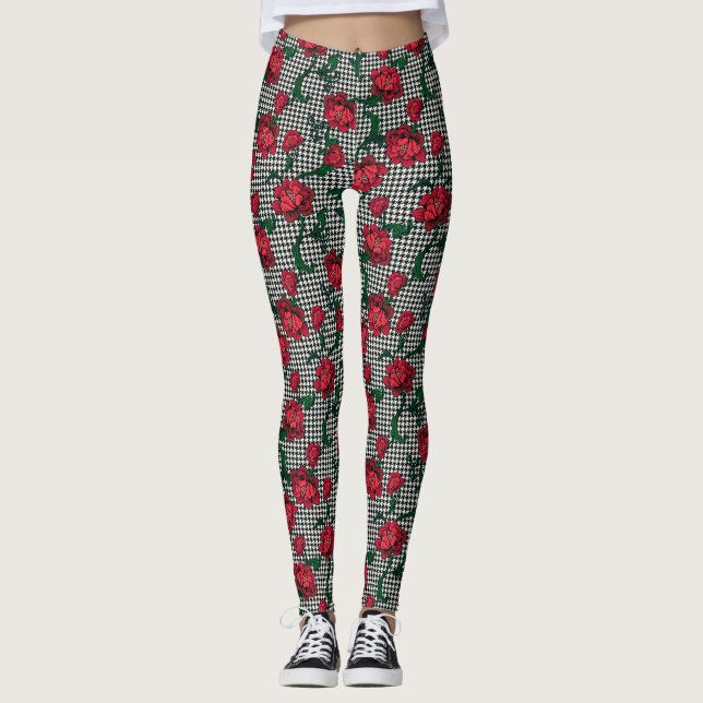 Houndstooth Flowers Leggings (Front)