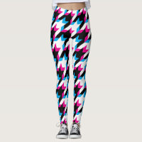 Houndstooth Glitch Blue and Pink Leggings