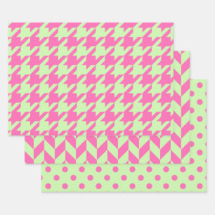 Houndstooth, Herringbone, Dot DIY Celery Pinks Wrapping Paper Sheet