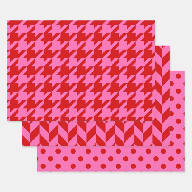 Houndstooth, Herringbone, Dot DIY Colour Hot Pk Re Wrapping Paper Sheet (Set)