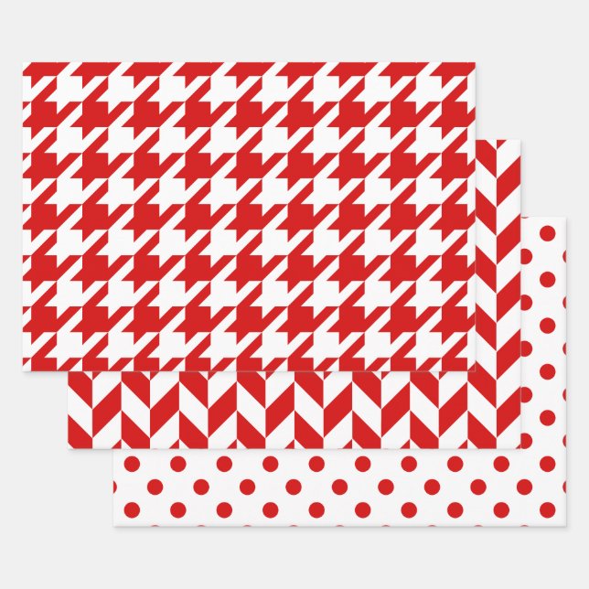 Houndstooth, Herringbone, Dot DIY Colours White Re Wrapping Paper Sheet (Set)