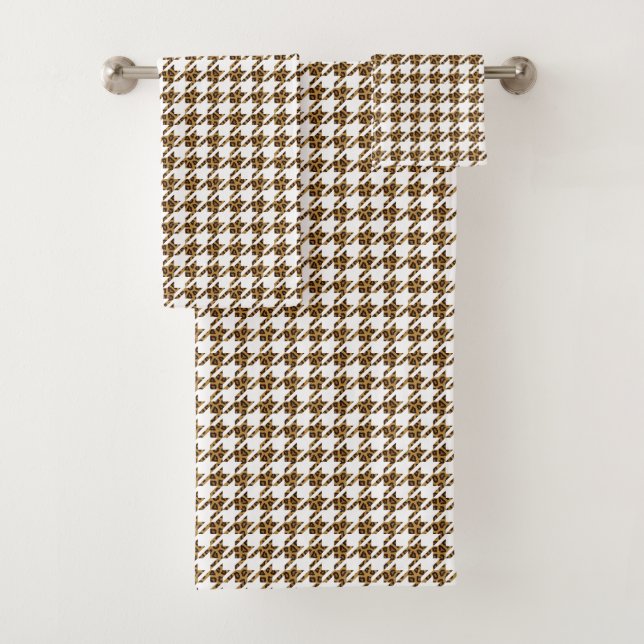 Houndstooth Leopard Skin Pattern Bath Towel Set (Insitu)