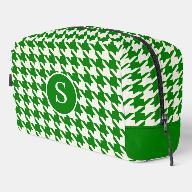 Houndstooth Lime Green & White Toiletry Bag (Right Corner)