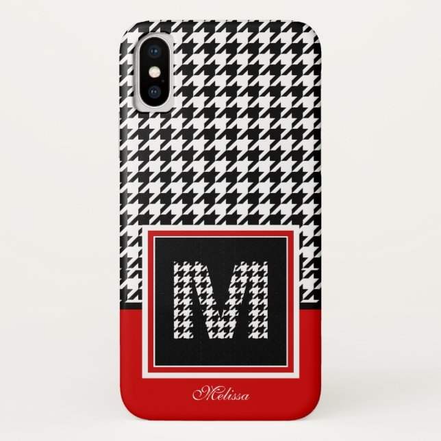 Houndstooth Monogram | Red Black White Case-Mate iPhone Case (Back)