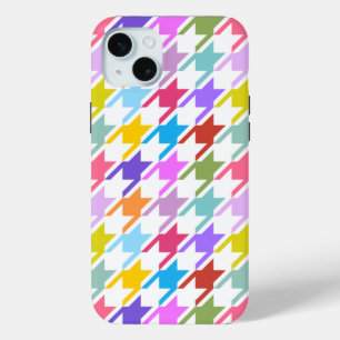 Houndstooth Multicolor+White Big Pattern iPhone 15 Mini Case