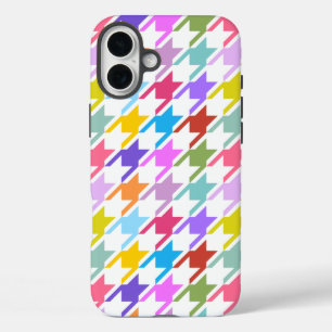 Houndstooth Multicolor+White Big Pattern iPhone 16 Plus Case