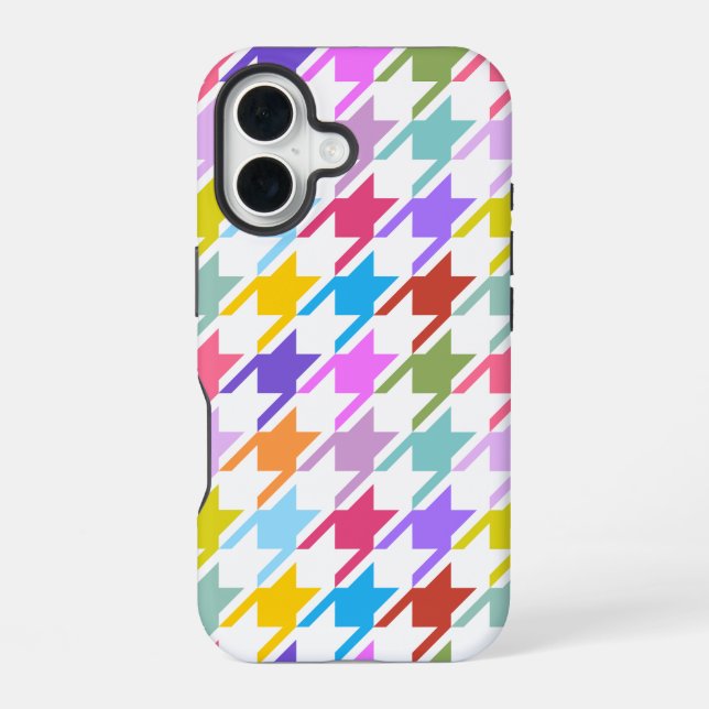 Houndstooth Multicolor+White Big Pattern iPhone 16 Case (Back)