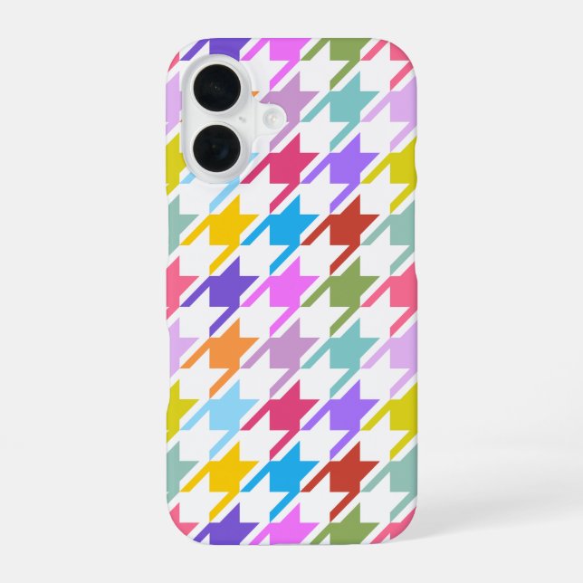 Houndstooth Multicolor+White Big Pattern iPhone 16 Case (Back)