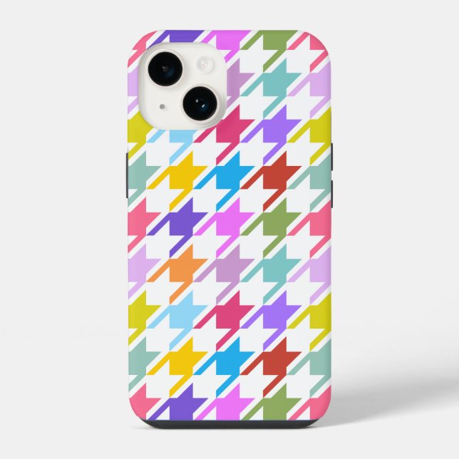 Houndstooth Multicolor+White Big Pattern iPhone Case (Back)