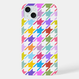 Houndstooth Multicolor+White Big Pattern iPhone 15 Plus Case