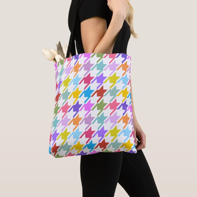 Houndstooth Multicolor+White Big Pattern Tote Bag (Close Up)