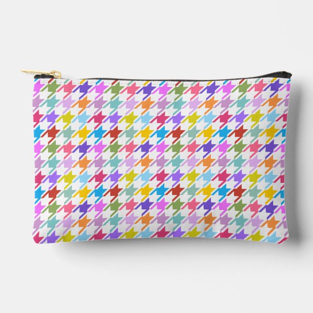 Houndstooth Multicolor+White Pattern Accessory Pouch (Front)