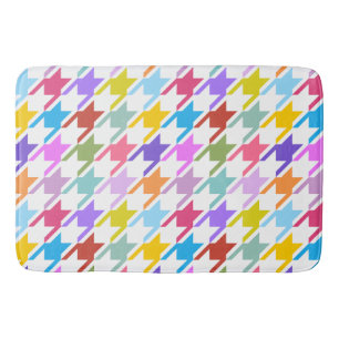 Houndstooth Multicolor+White Pattern Bath Mat