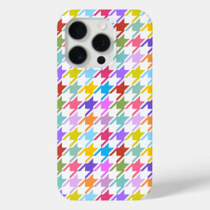 Houndstooth Multicolor+White Pattern iPhone 15 Pro Case