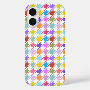 Houndstooth Multicolor+White Pattern iPhone 16 Case