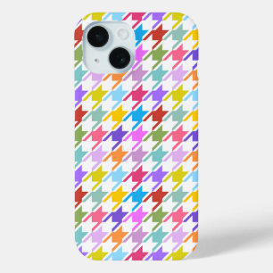 Houndstooth Multicolor+White Pattern iPhone 15 Case