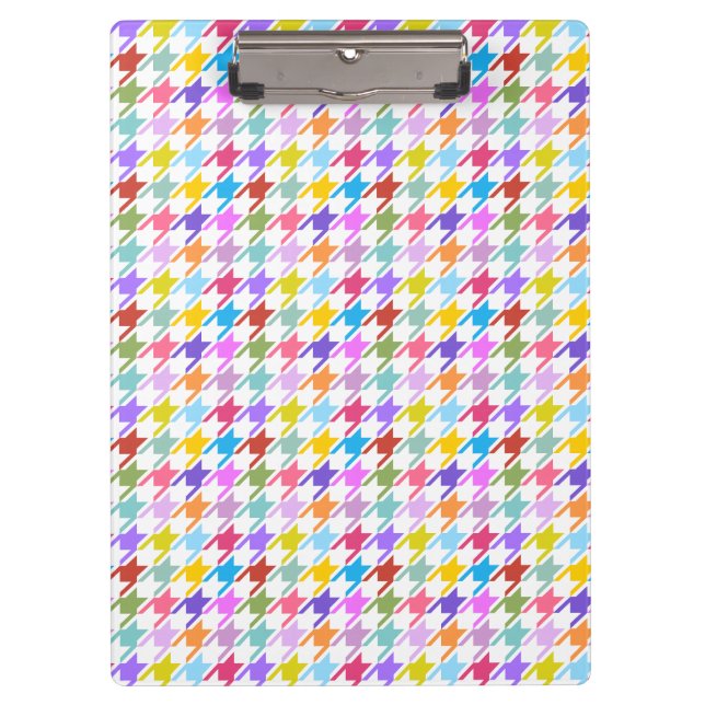 Houndstooth Multicolor+White Pattern Clipboard (Front)