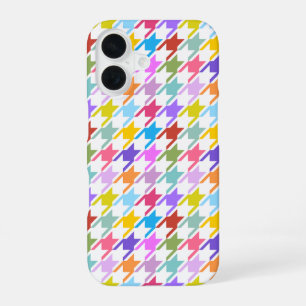 Houndstooth Multicolor+White Pattern iPhone 16 Case