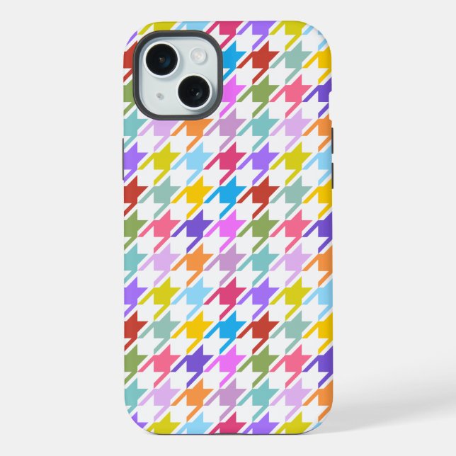 Houndstooth Multicolor+White Pattern iPhone Case (Back)