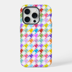 Houndstooth Multicolor+White Pattern iPhone 15 Pro Case