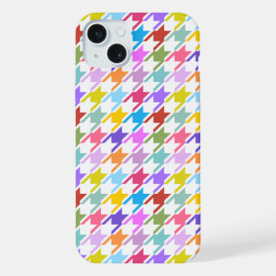 Houndstooth Multicolor+White Pattern iPhone 15 Plus Case