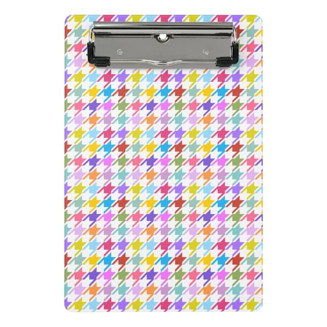 Houndstooth Multicolor+White Pattern Mini Clipboard (Front)