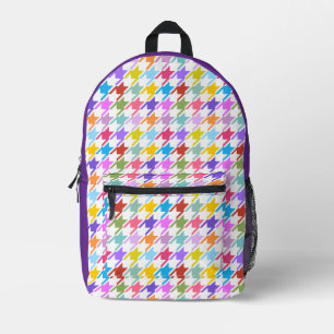 Houndstooth Multicolor+White Pattern Printed Backpack