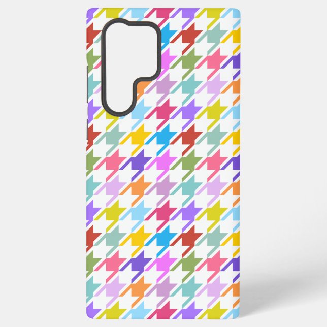 Houndstooth Multicolor+White Pattern Samsung Galaxy S22 Ultra Case (Back)