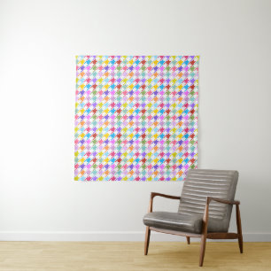 Houndstooth Multicolor+White Pattern Tapestry